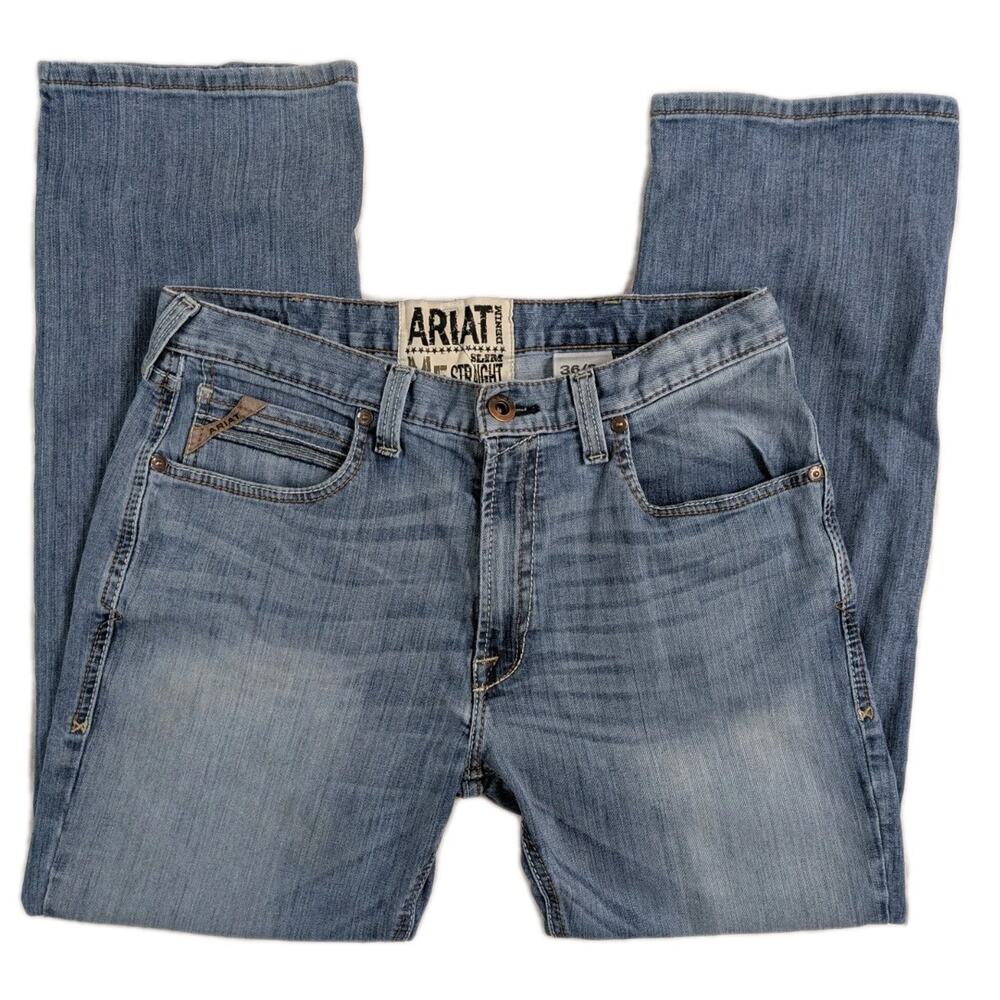 Ariat M5 Jeans Mens 36X32 Slim Straight Medium Wash Distressed 34x29 Actual